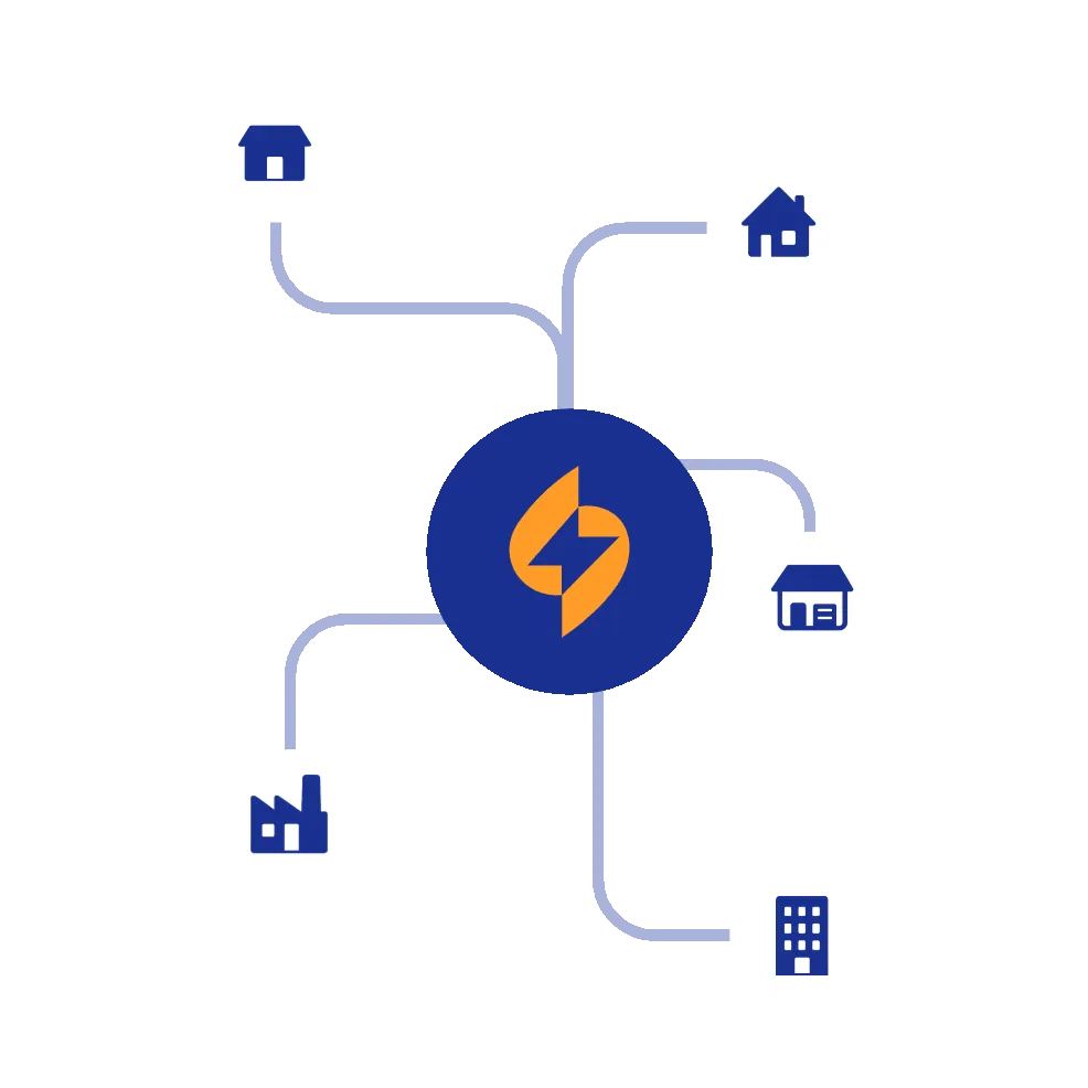Network illustration showing connected charging stations